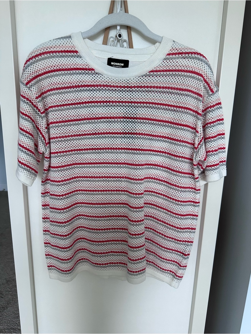 Monrow Striped Mesh Short Sleeve Tee